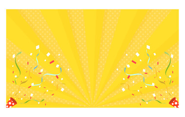 パーティークラッカーとサンバースト背景　黄色