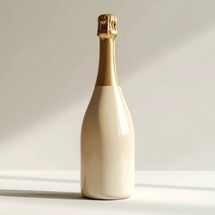 Elegant Beige Champagne Bottle with Golden Foil on White Surface