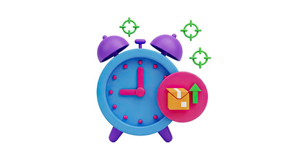 3D Alarm Clock with Package Delivery and Targets 3D Icon on transparent background