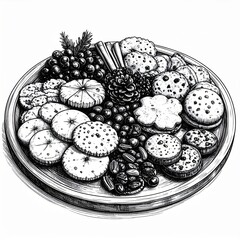 Monochromatic Platter with Assorted Dried Fruits and Nuts Illustration