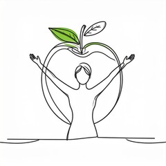 Silhouette of a Person Standing Tall Before a Large Apple on White