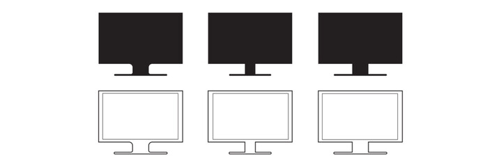 TV Monitor Screen Icon Set Vector Illustration. Tv Icon in trendy flat style. Television and Monitor Screen Display symbol for your web site design, logo, app, UI. EPS10.