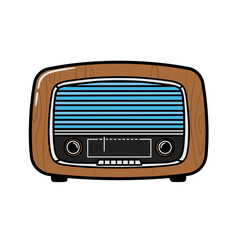 Fototapeta premium Retro radio with wooden casing and blue speaker grill on a white background