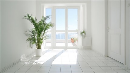 Fototapeta premium Modern and Stylish Entrance Hall with Simple Design, Glass Window, and Natural Light 