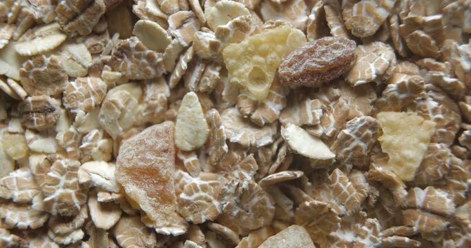 Muesli close up studio shot over rotating