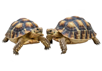 Two tortoises facing each other on transparent background