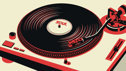 Vintage Turntable Vinyl Record Player Close Up.