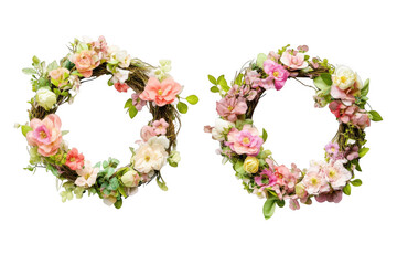 Beautiful floral wreaths with pink and white roses on transparent background