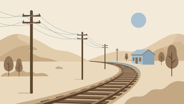 Desert Railroad Track Stretching Into Distance.