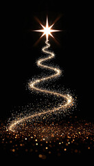abstract Christmas tree from gold glitter in black background, Celebration Christmas New Year
