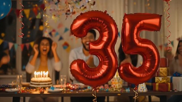 35th Birthday Party Celebration with Confetti and Balloons