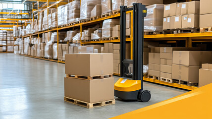 Automated warehouse robot sorting cardboard box pallet logistics center, efficient storage