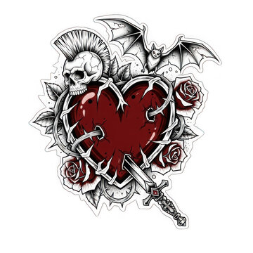 Broken heart with skull and swords isolated on transparent background