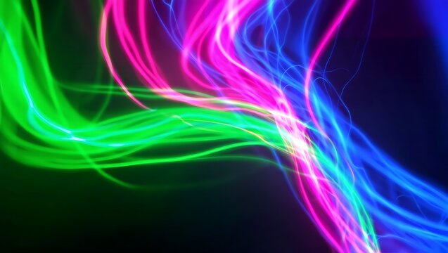 neon light trails in pink green and blue colors - Powered by Adobe
