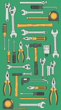 Assorted Hand Tools Collection Wrench Screwdriver Pliers Hammer Tape Measure