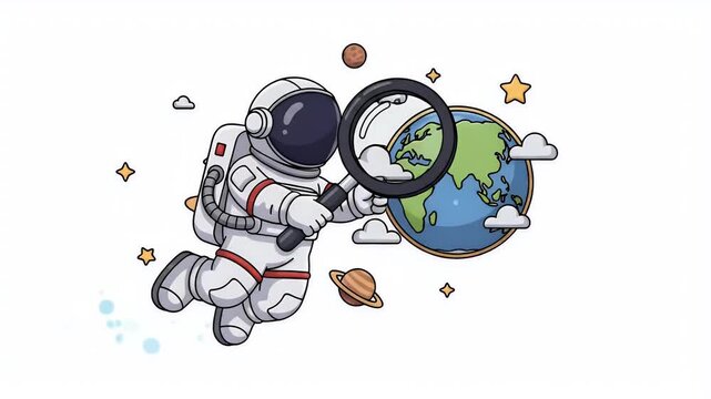 Astronaut Explores Earth With Magnifying Glass Pixel Art Animation