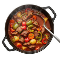 Beef stew with vegetables isolated on transparent background