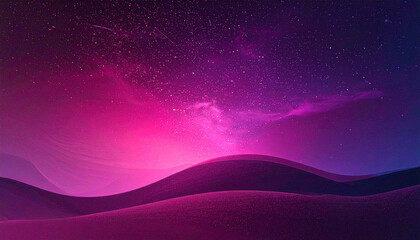 Cosmic landscape with rolling hills under a vibrant pink and purple starry sky dunes