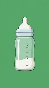 Baby Bottle With Milk Rotating Motion Graphic Loop On Green Background