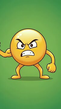 Angry Emoji Flexing Biceps Cartoon Style Green Background