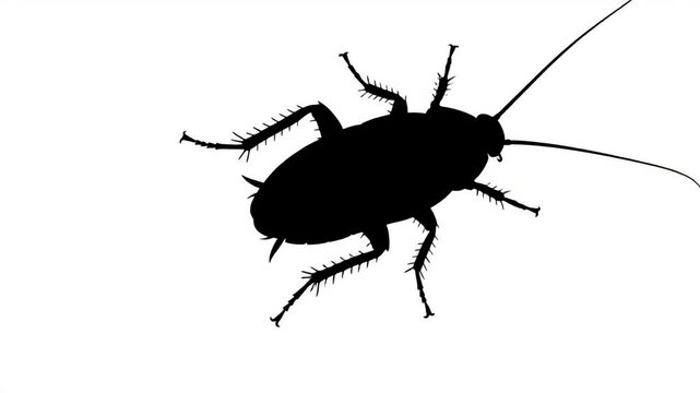 Black Cockroach Silhouette on White Background Insect Pest Macro Studio Shot
