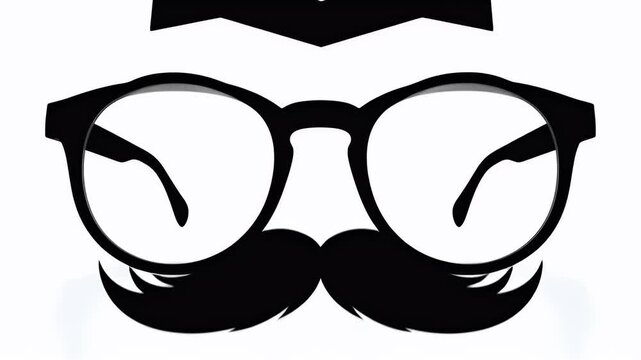 Black Mustache and Glasses Props Isolated on White Background