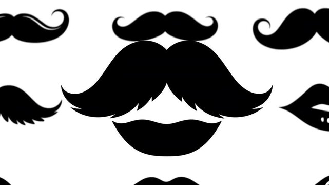 Black Mustache and Lips Icons on White Background Motion Graphic