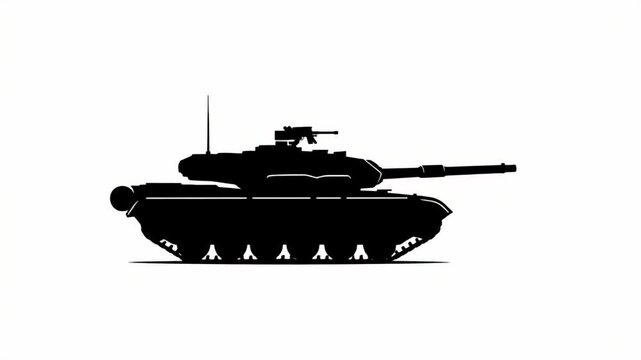 Black Silhouette Military Tank on White Background Motion Graphic Loop