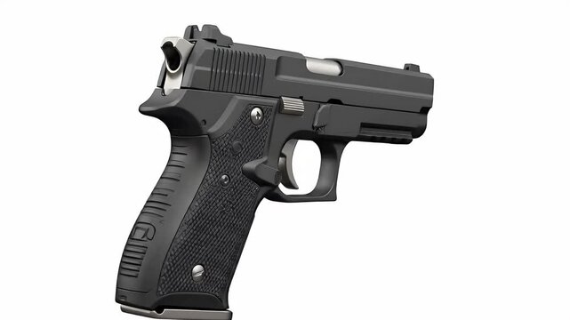 Black Pistol Handgun on White Background Detailed Product Shot