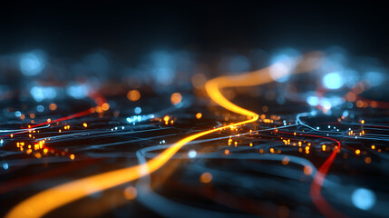 Vibrant glowing lines and nodes in futuristic digital landscape