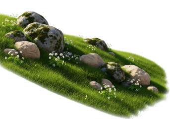 Rocks and grass patch isolated on transparent background