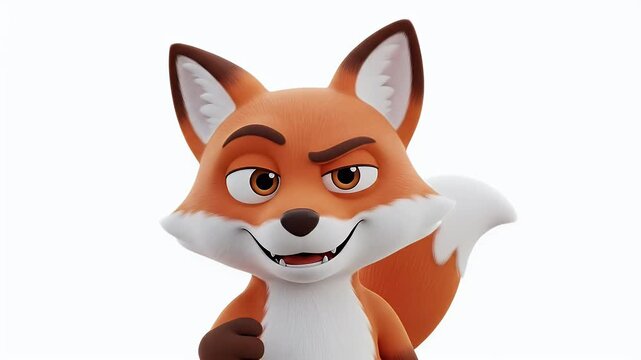 Animated Funny Fox Character Smirking with Sly Expression Playful Cartoon