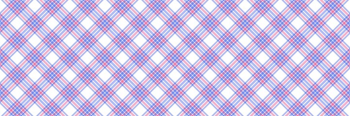 Seamless argyle plaid pattern with blue and pink stripes on white background. Classic preppy checkered textile texture for fashion, wrapping paper, and digital scrapbooking wallpaper.