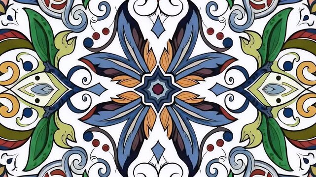 Animated Folk Floral Pattern Background in Blue Yellow Red Green