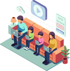 Isometric Family Shared Digital Subscription Service Account