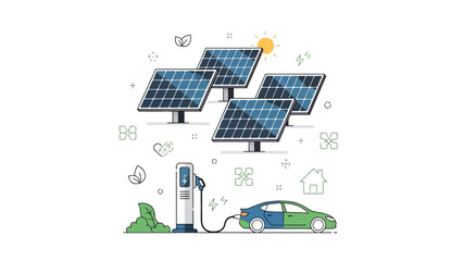 Sustainable Energy Future Solar Panels Charging Electric Vehicle with Green Initiatives