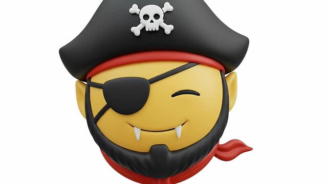 Animated Pirate Emoji with Red Bandana and Eye Patch Winking