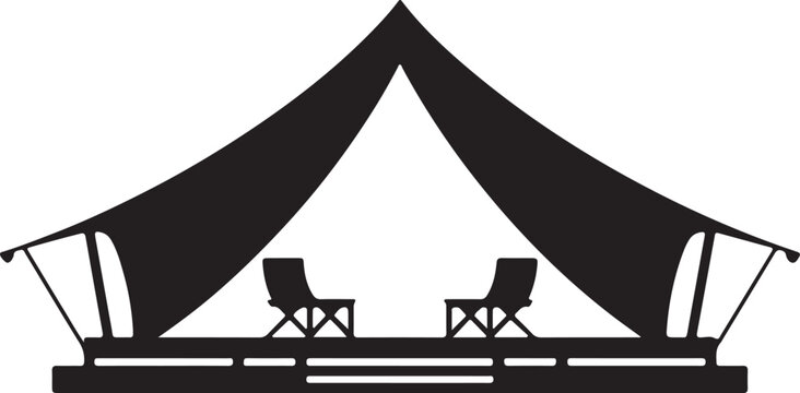 Clean silhouette of a luxury glamping tent with porch vector art illustration