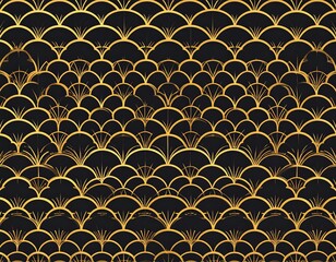 Black and gold art deco pattern depicting stylized fan shapes