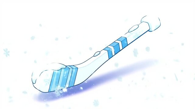 Animated Winter Hockey Stick with Snowflakes and Blue Accents
