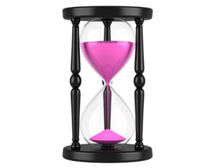 Pink liquid hourglass on black stand, isolated on black background