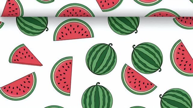 Bright Pixel Art Watermelon Slices and Whole Fruits Seamless Pattern