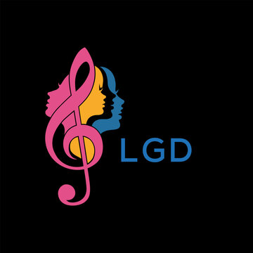 Creative Feminine Music Logo with Treble Clef and Colorful Female Silhouettes &ndash; LGD  Later Logo, Beauty and Art Concept
