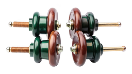 Electric insulators with copper threaded studs on black background