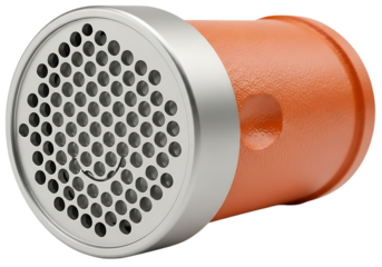 Metal cylinder with perforated end, isolated on transparent background