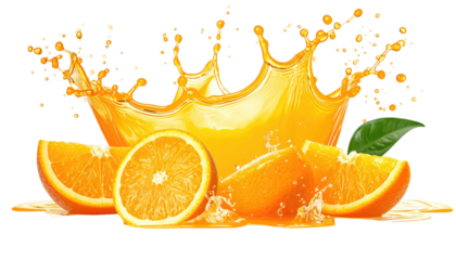 Oranges with juice splash in a crown shape