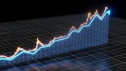 A 3D rendered graph illustrating financial growth, with a blue line ascending upwards against a grid background. - Powered by Adobe
