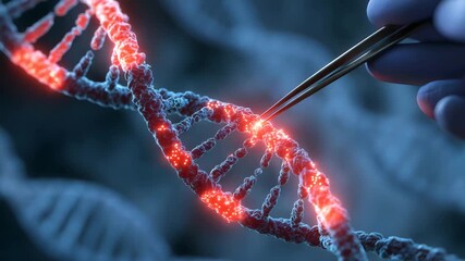 Scientist analyzing DNA double helix structure with tweezers - Powered by Adobe