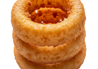 Stack of three donuts with jam center isolated on transparent background