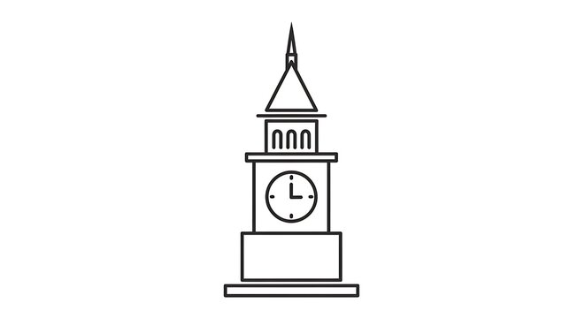 Simple Line Drawing of Clock Tower Icon.